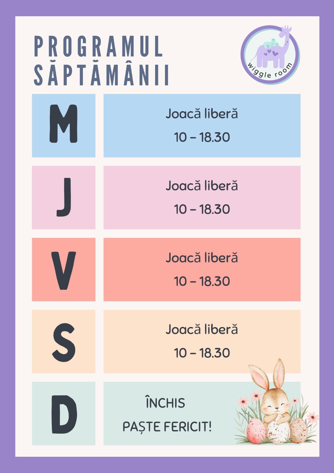 Wiggle Room Lahovari Program 8 -12 Aprilie